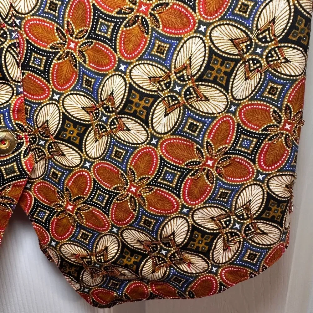 Theo Womens Size L Vintage Beaded Vest Boho‎ Artsy Statement Festival Goth 90s